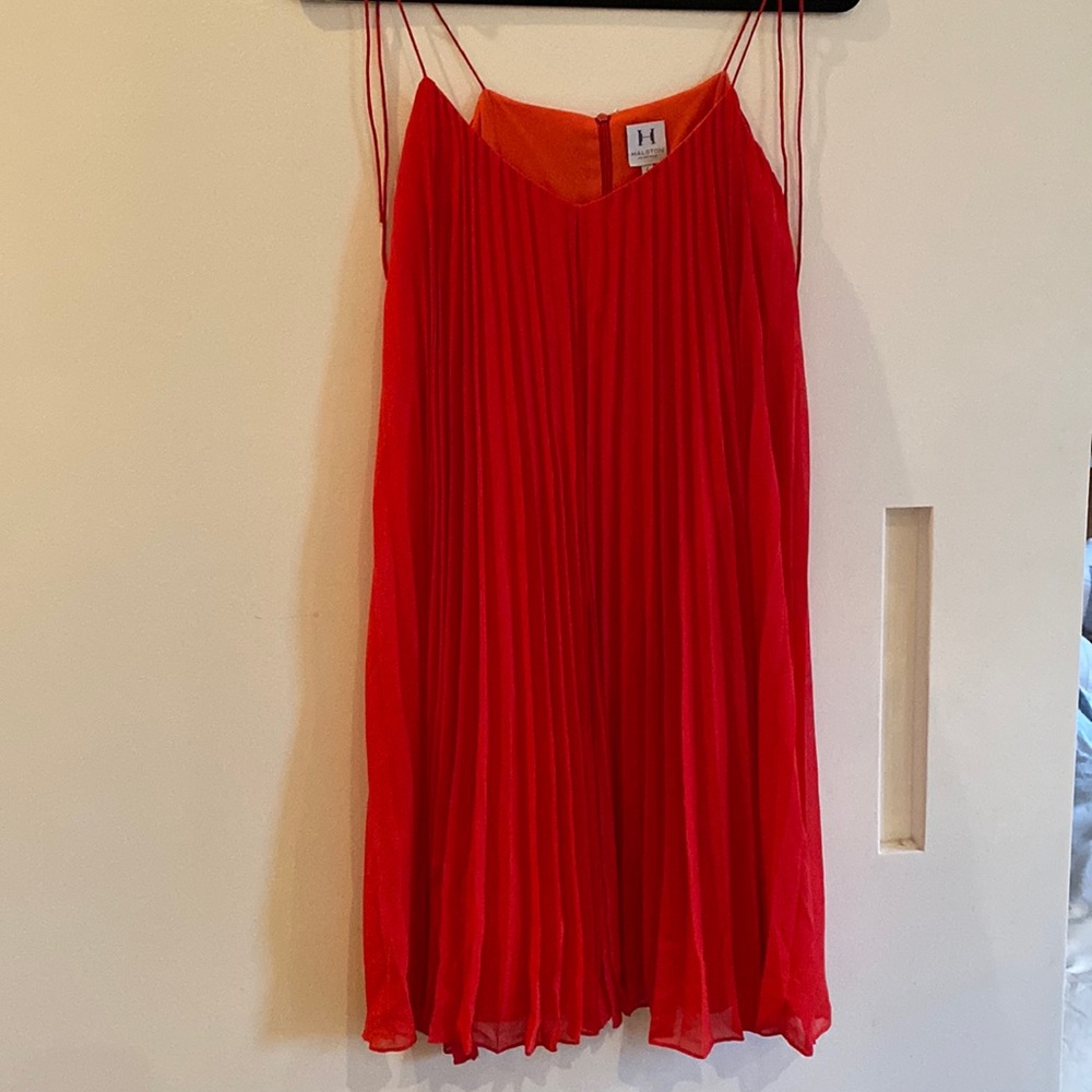 Red silk pleated Halston Heritage dress size 4